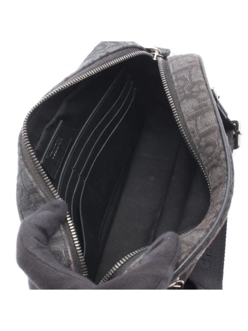 Dior Shoulder Bag Safari Oblique Black Gray Canvas Leather